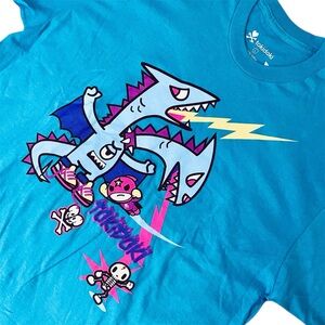 Tokidoki Kingdos Blue Tee Shirt Men’s Large 2-Headed Kaiju Monster NWT w/ FLAW